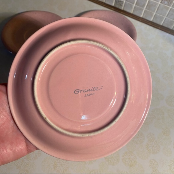 Vintage 14 piece Pink Speckled Granite Japan Stonware plate set Barbiecore - Picture 14 of 14